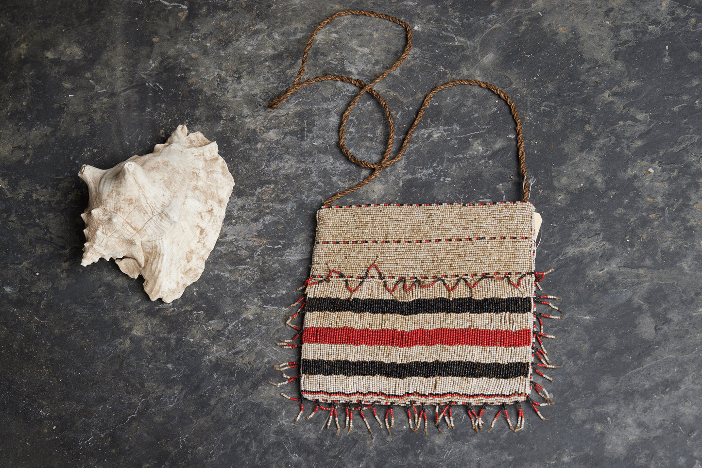 White Red and Black Beaded Batak Bag