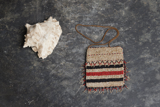 White Red and Black Beaded Batak Bag