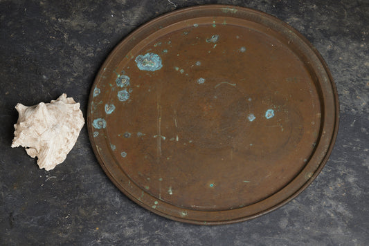 Large Early 18th Cent. Brass Tray with a Faint Chinese Phoenix Engraving in the Center