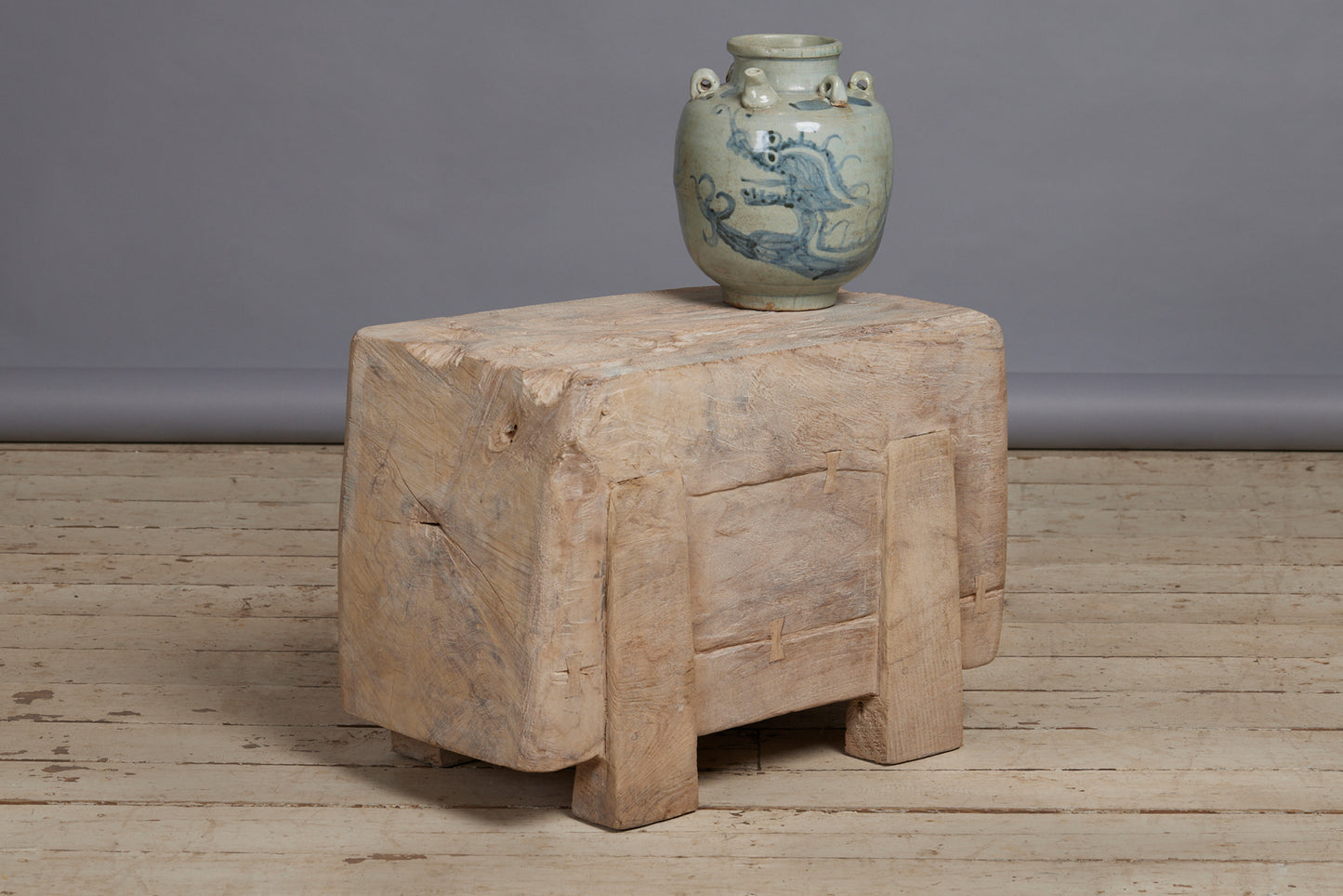 Eyptianesque Solid Teak Stool with a Bleached Surface