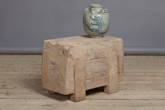 Eyptianesque Solid Teak Stool with a Bleached Surface