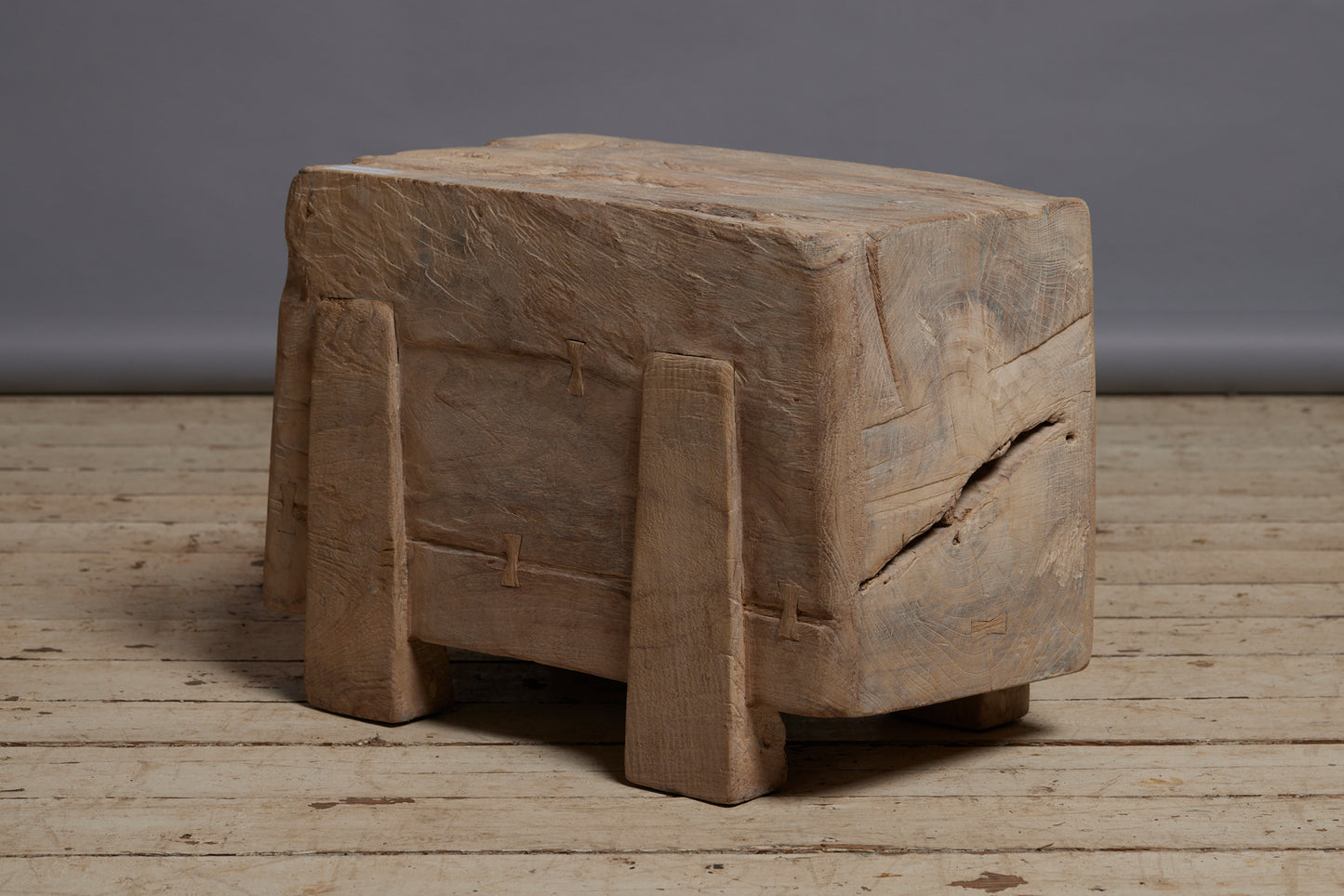 Eyptianesque Solid Teak Stool with a Bleached Surface