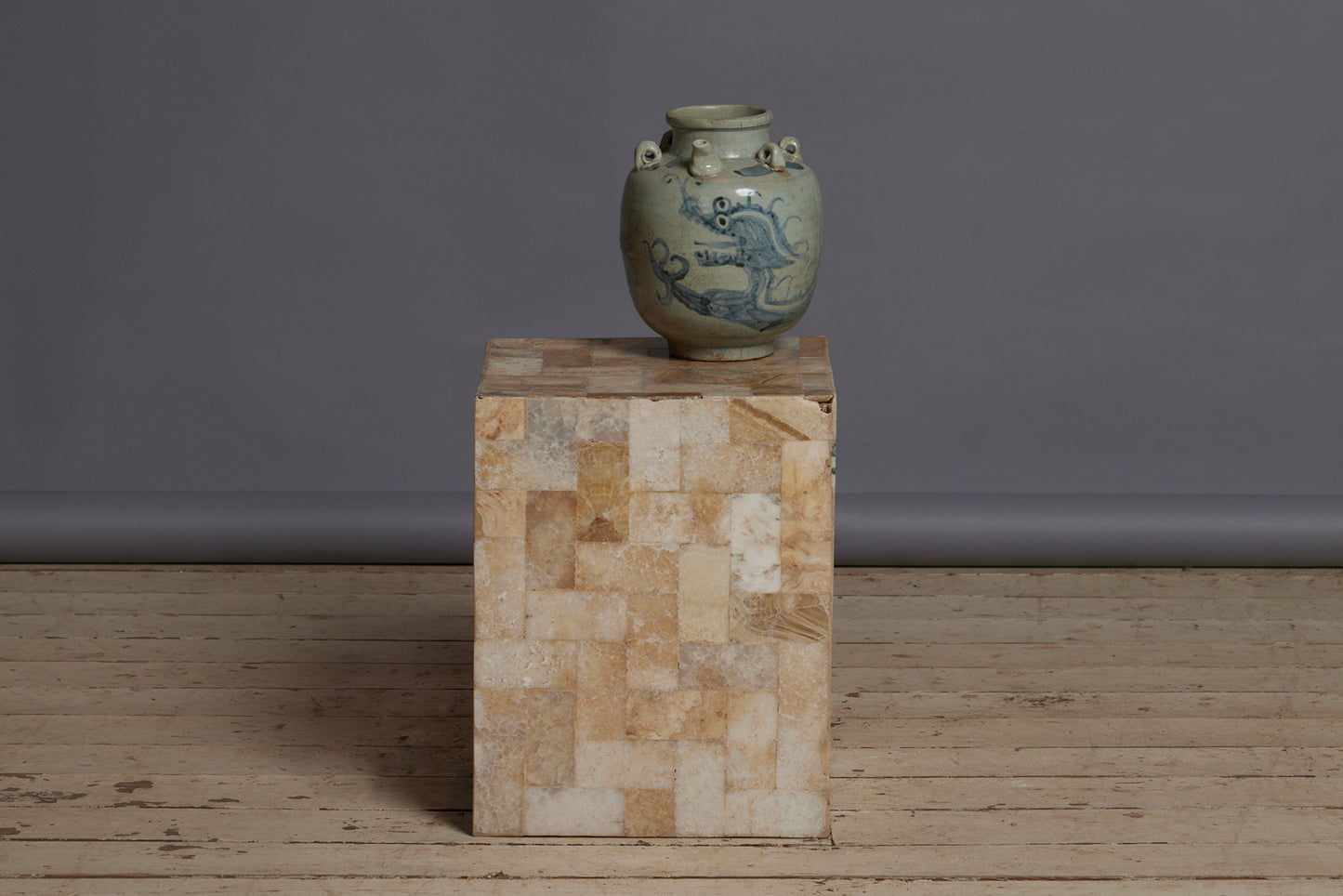Small Stone Side Table Covered in a Quartz Veneer