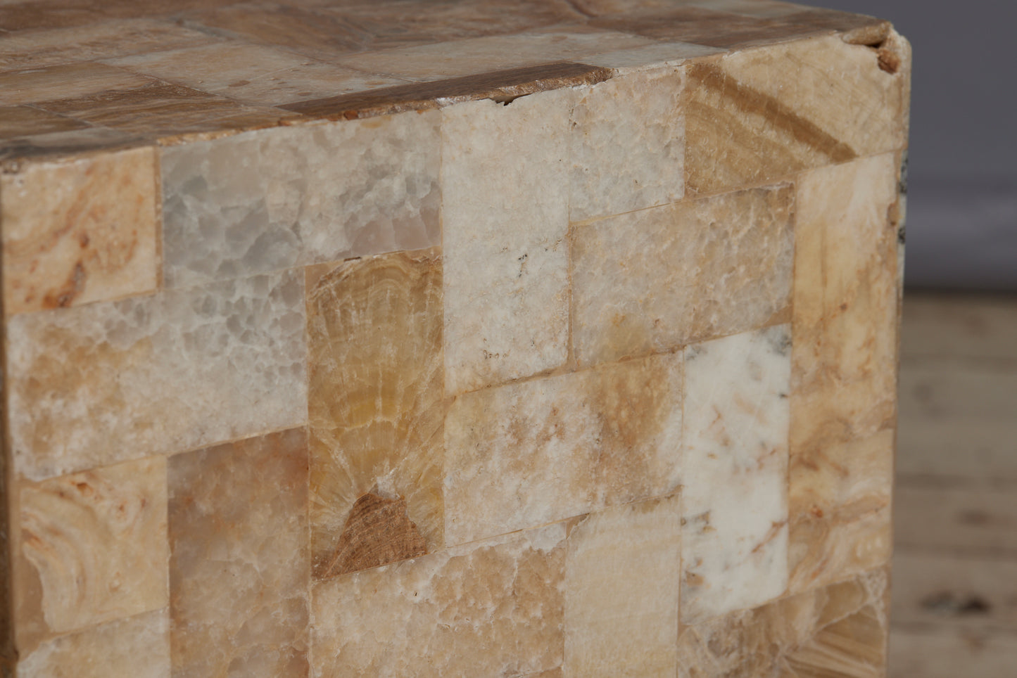 Small Stone Side Table Covered in a Quartz Veneer