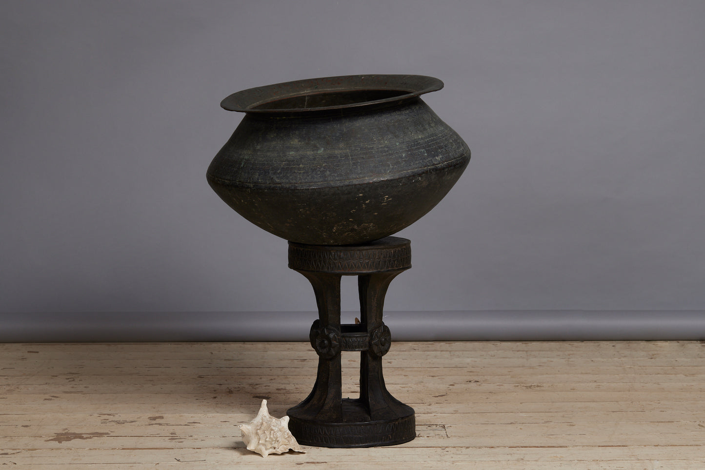 Large Hammered Copper Urn with a Flared Rim