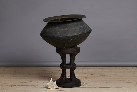 Large Hammered Copper Urn with a Flared Rim