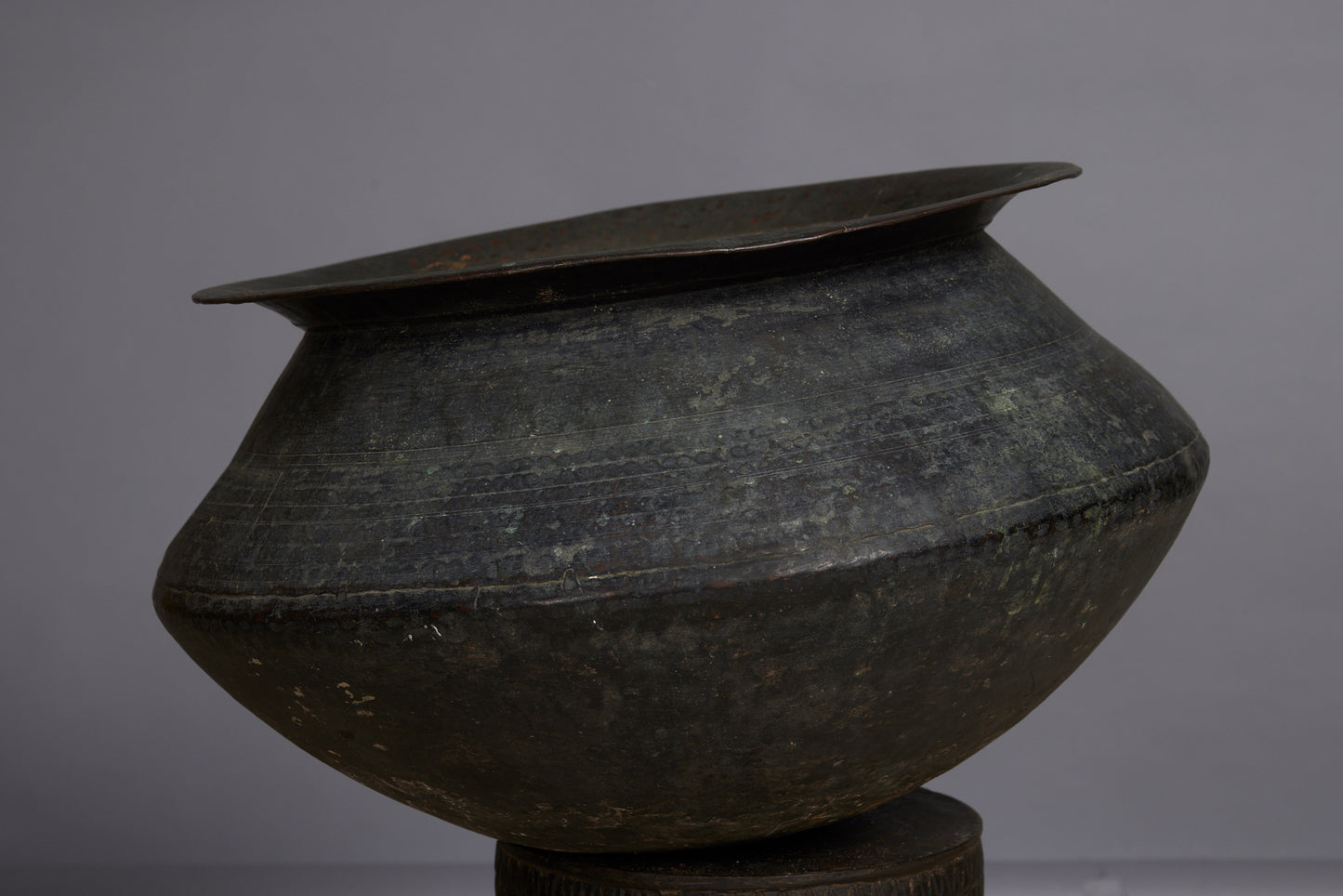 Large Hammered Copper Urn with a Flared Rim