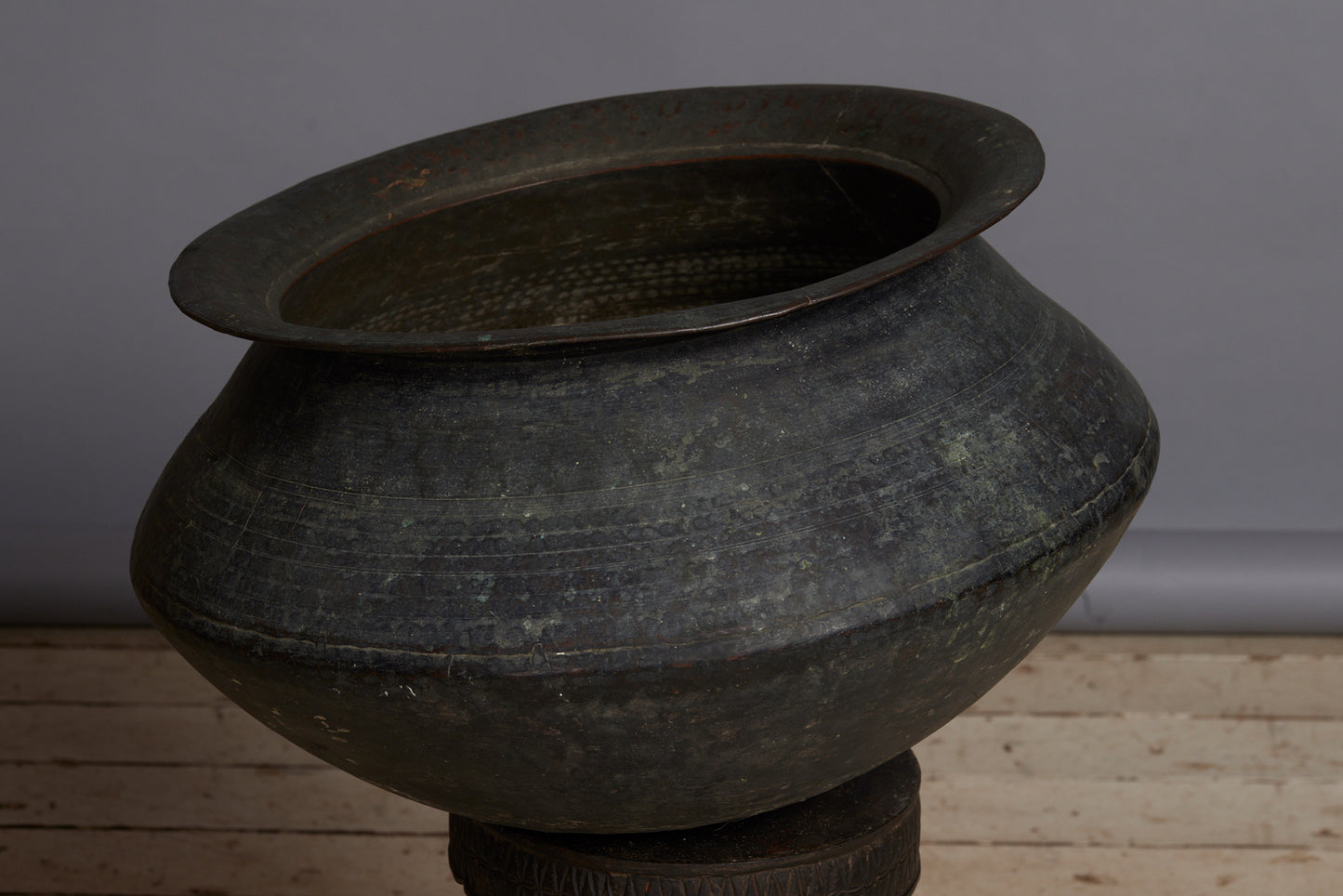 Large Hammered Copper Urn with a Flared Rim