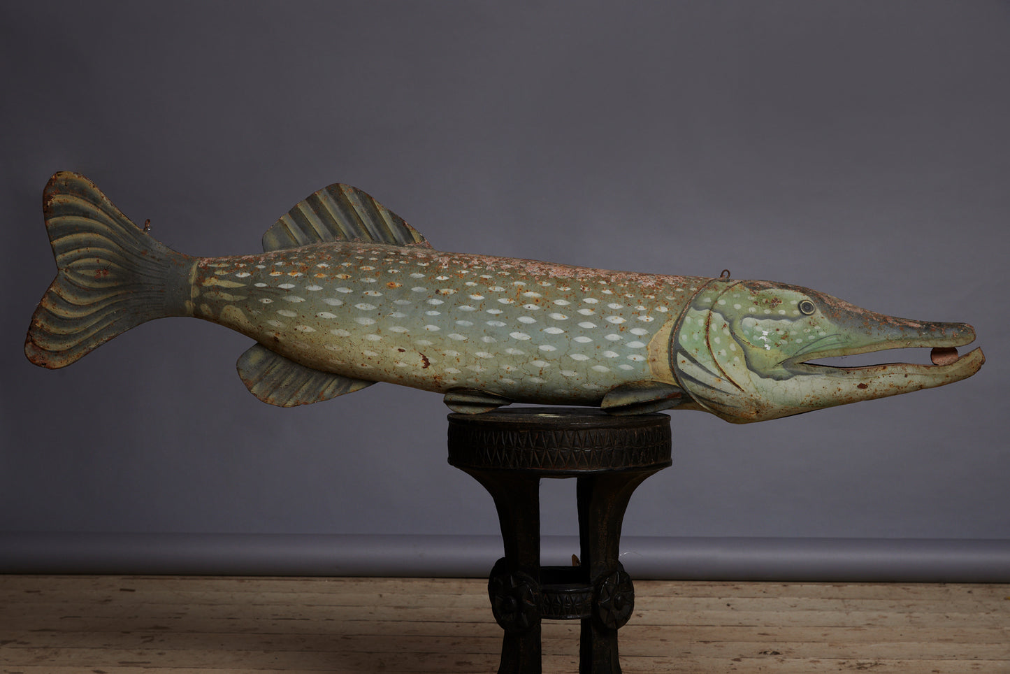 Painted Metal Fish Store Sign ca 1950 from Java