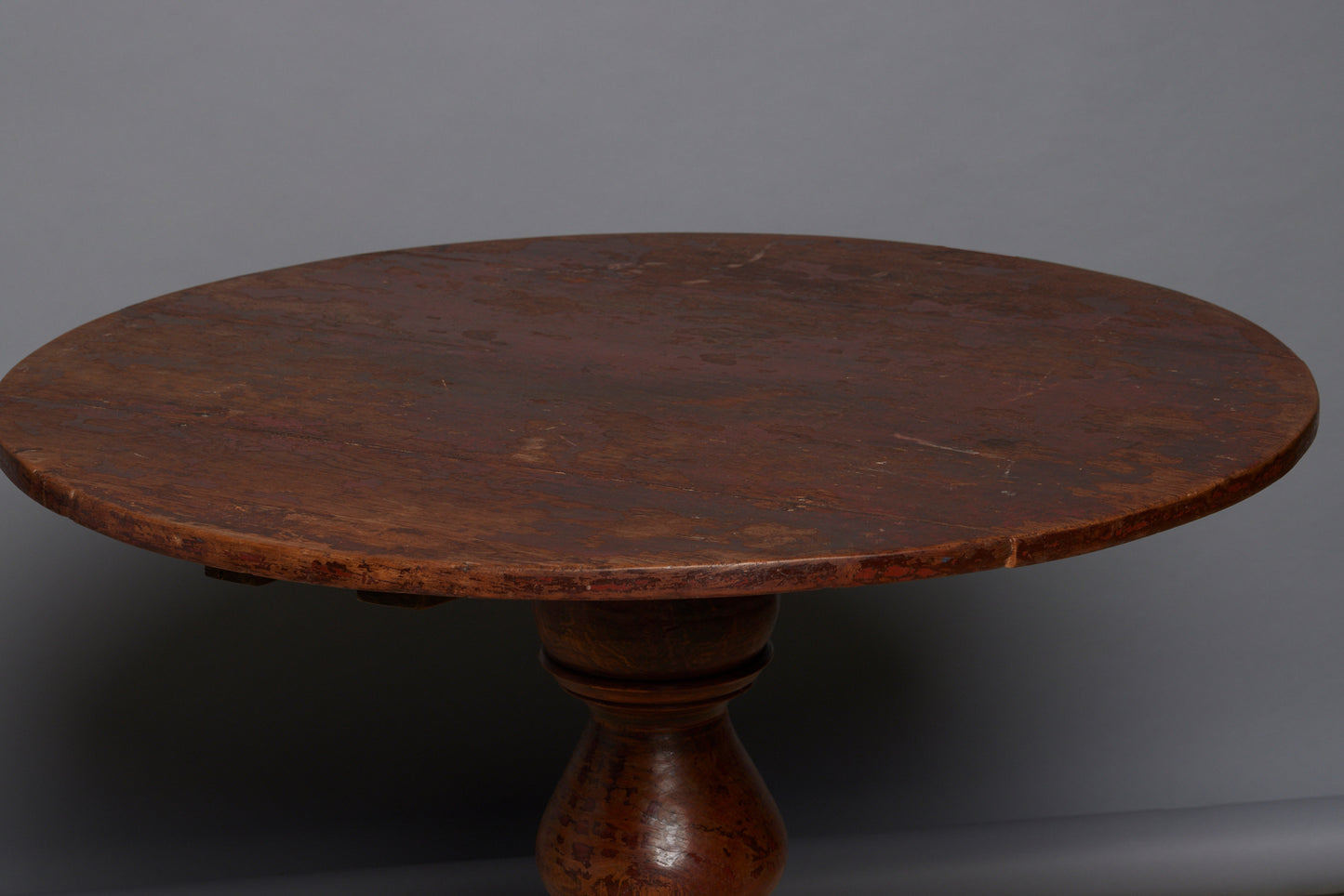 19th Century Javanese Dutch Colonial Round Table with Traces of Original Red Paint