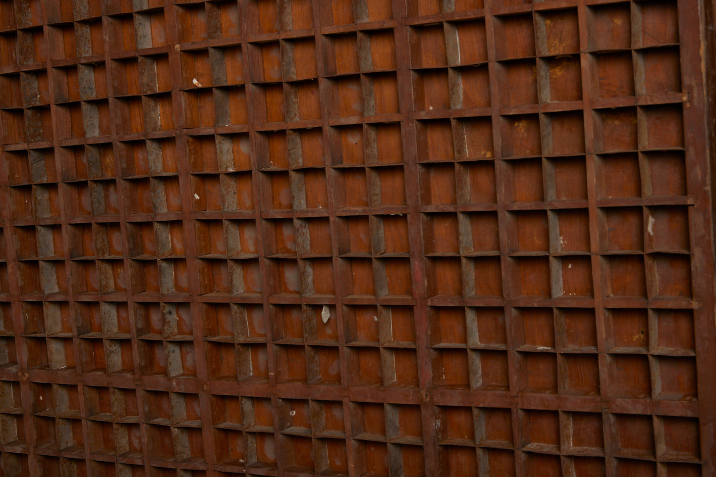 Shaped Top Deep Gridded Teak & Metal Panel
