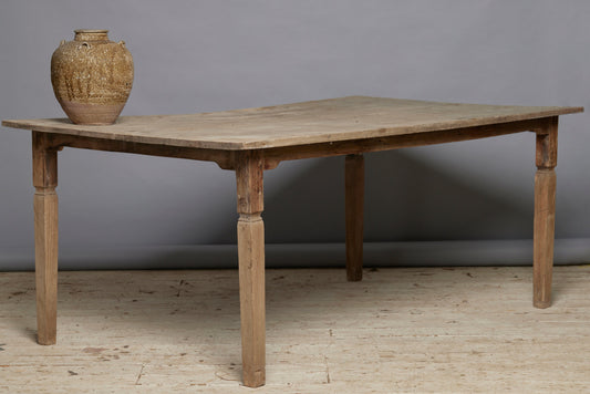 2 Board Scrub Top Teak Dutch Colonial Wide Dining Table from Java - three-quarter view 