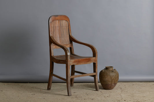 1910 Teak and Bamboo Simple Arm Chair with a Rolled Top