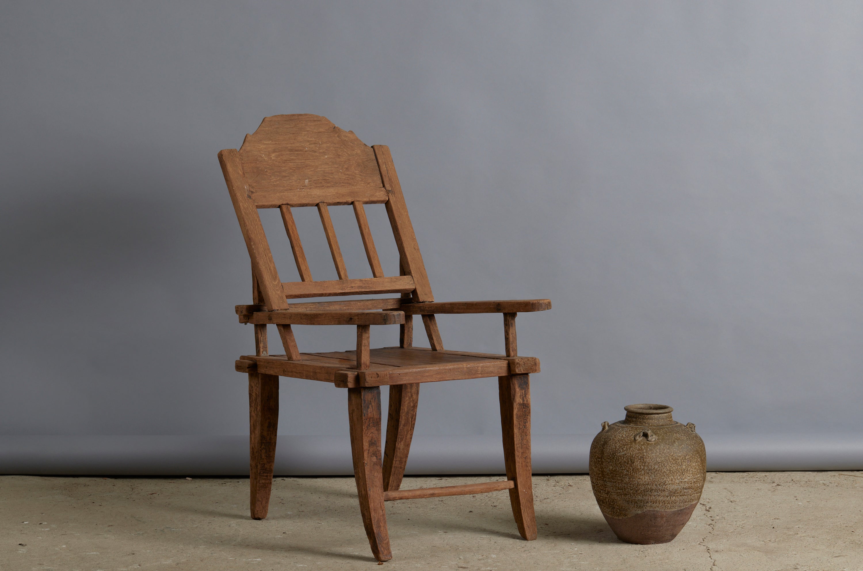 Late 19th Century Crested Back Sculptural Form Teak Lounging Chair