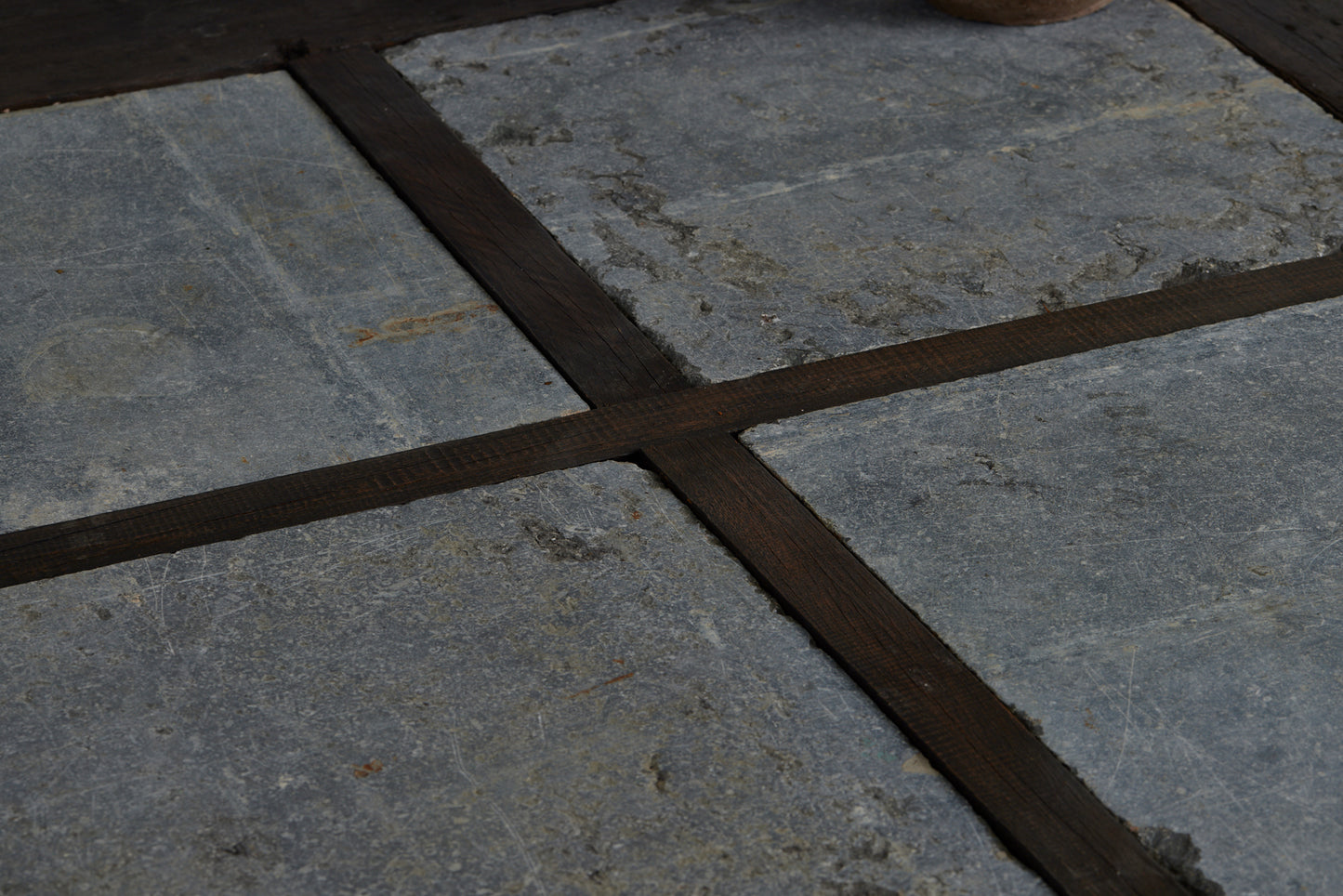 Large 5' Square Teak Coffee Table with 4 Pieces of Belgian Blue Stone
