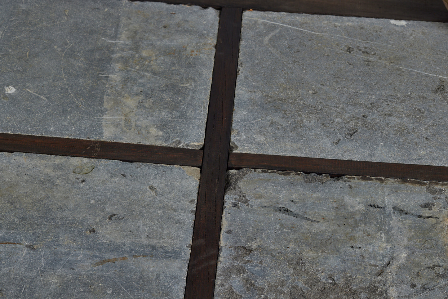 Large 5' Square Teak Coffee Table with 4 Pieces of Belgian Blue Stone