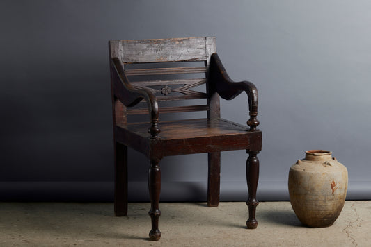 Early Dutch Colonial Slat Seat Raffles Armchair