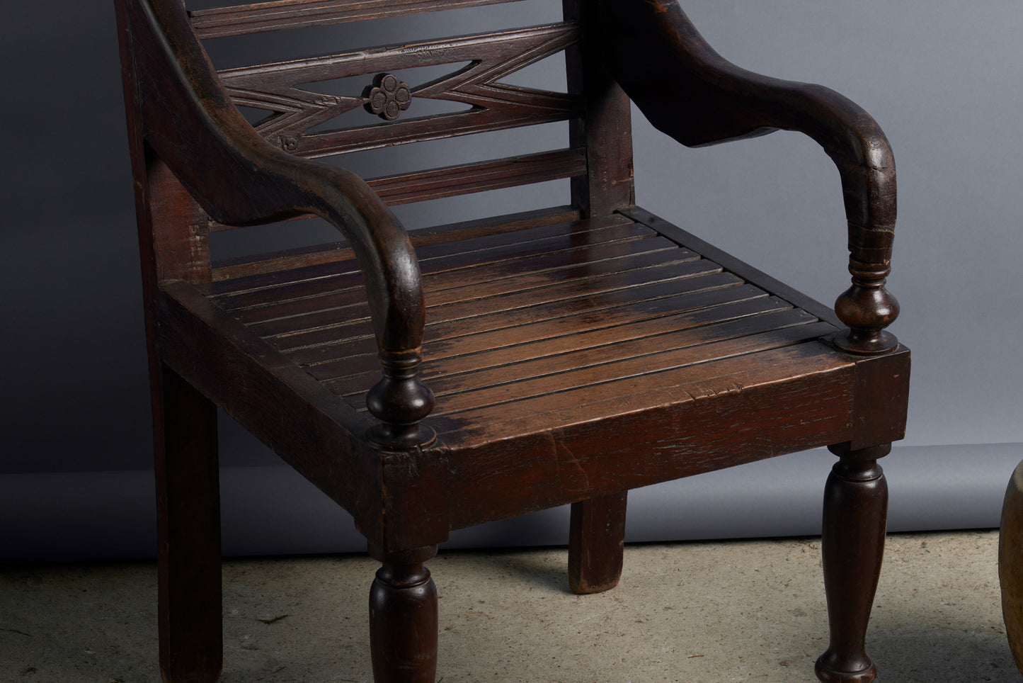 Early Dutch Colonial Slat Seat Raffles Armchair