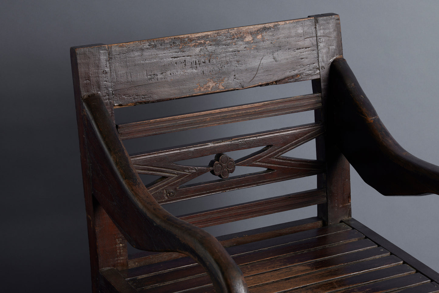 Early Dutch Colonial Slat Seat Raffles Armchair