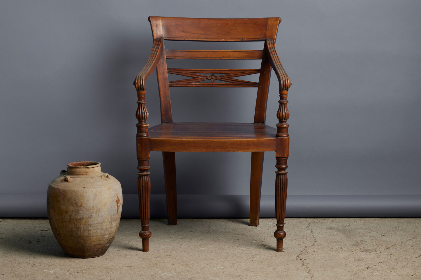 Set of 6 Carved Teak Side Chairs from Jakarta