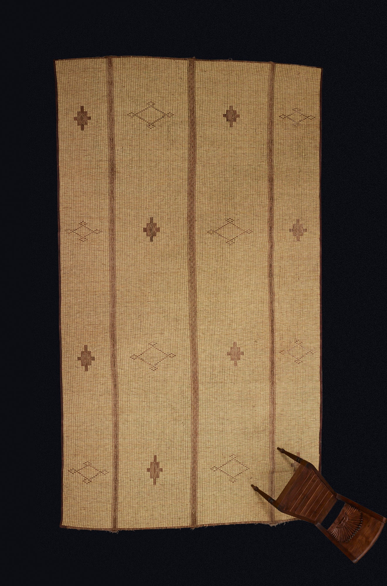 Large Blonde Colored 3 Sectioned Tuareg Carpet with Open & Closed Diamond Stepped Motif (9'4" x 16'6")