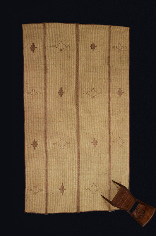 Large Blonde Colored 3 Sectioned Tuareg Carpet with Open & Closed Diamond Stepped Motif (9'4" x 16'6")