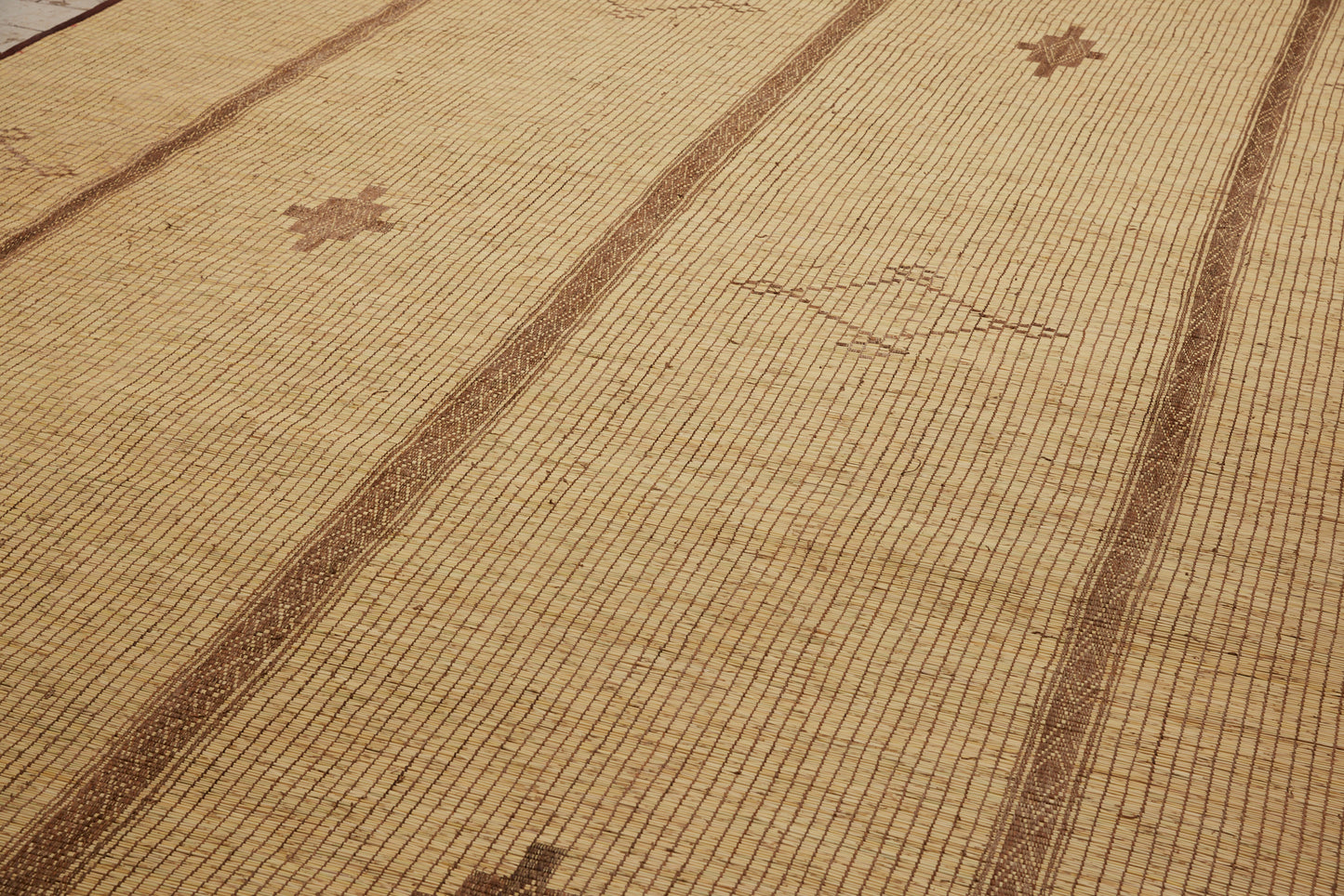 Large Blonde Colored 3 Sectioned Tuareg Carpet with Open & Closed Diamond Stepped Motif (9'4" x 16'6")