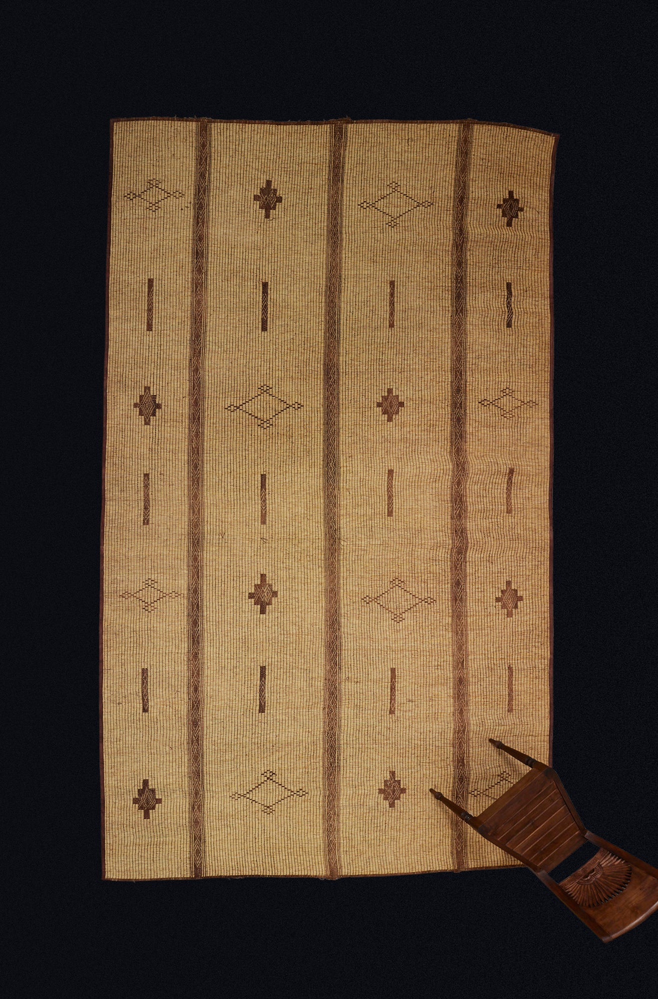 Extra Large 4 Sectioned Blonde Colored Tuareg Carpet with 3 Broad Deco ...
