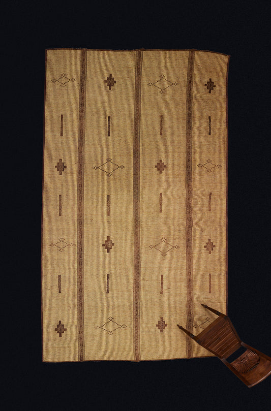 Extra Large 4 Sectioned Blonde Colored Tuareg Carpet with 3 Broad Decorative Bands Separating Step Diamonds & Bar Motifs .............(9'2" x 15'9")