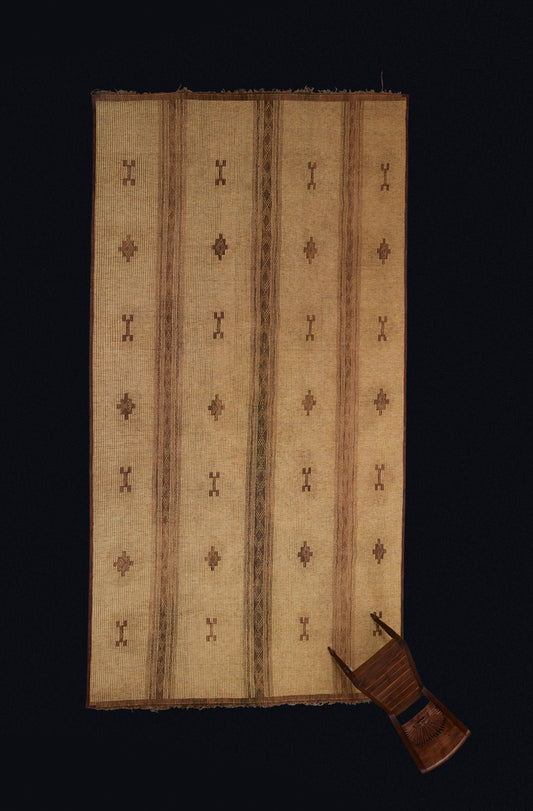 Long Blonde Colored Tuareg Carpet with 3 Large Decorative Bands Separating a Field of Bone & Step Diamond Motifs (8'4" x 16'7")