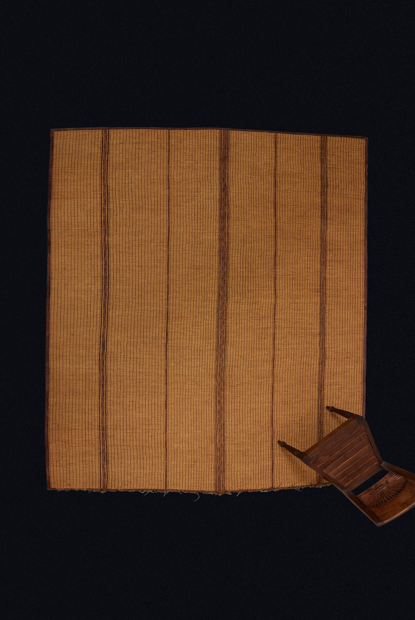 Early 5 Banded Tuareg Carpet with 3 Broad Decorative Bands & Two Thin Bands on a Simple Field (8' x 9'9")