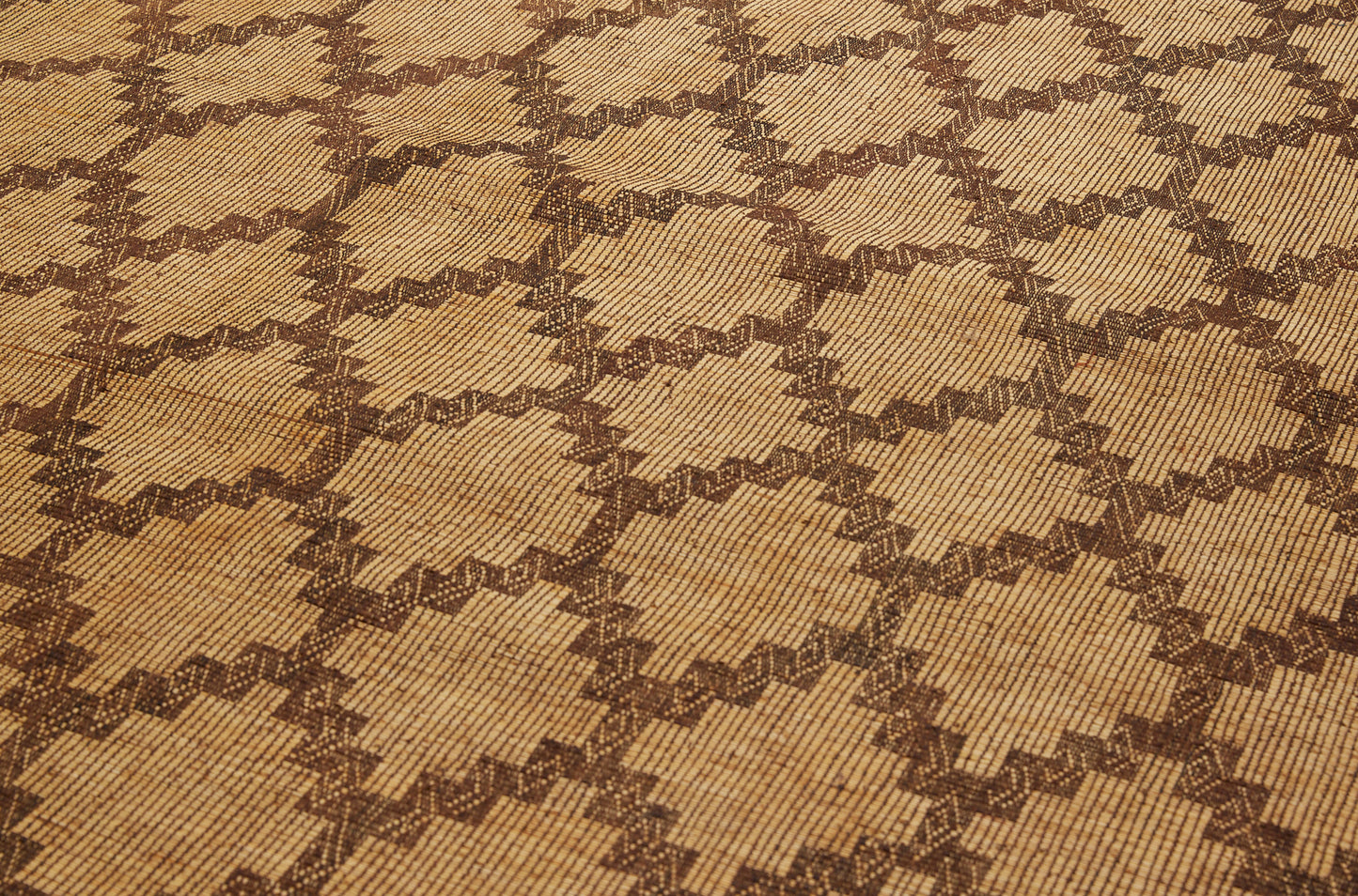 Large Early Tuareg Carpet with an Overall Interlocking Pattern with Decorative Leather Fringe (7'7" x 14'4")