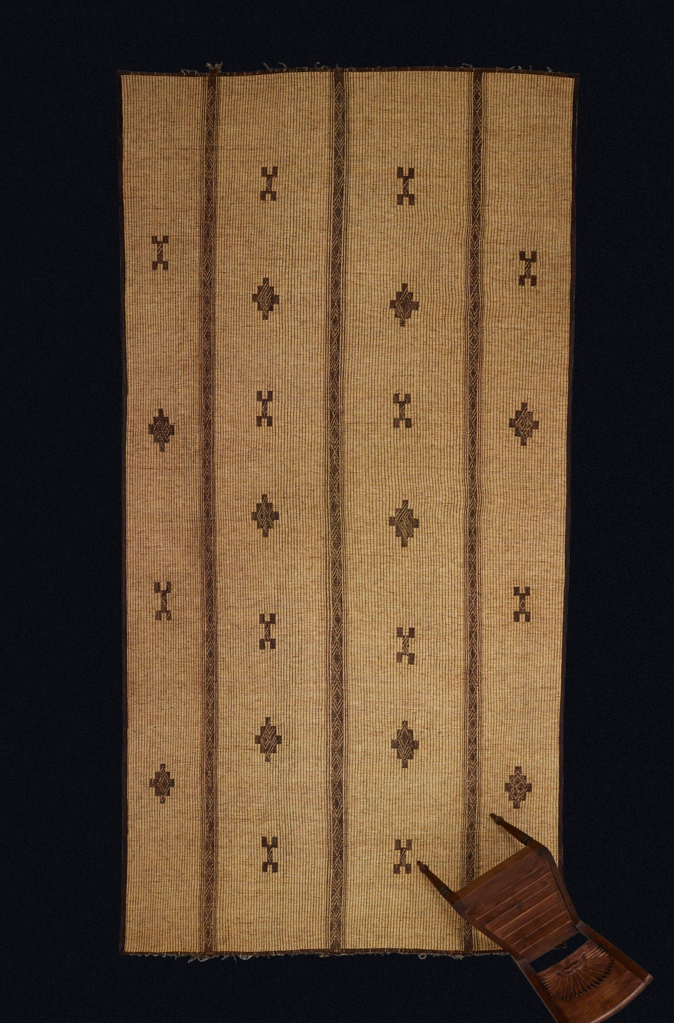 Large Light Colored Tuareg Carpet with 4 Sections Separated by 3 Decorative Bands...........(7'9" x 15'5")