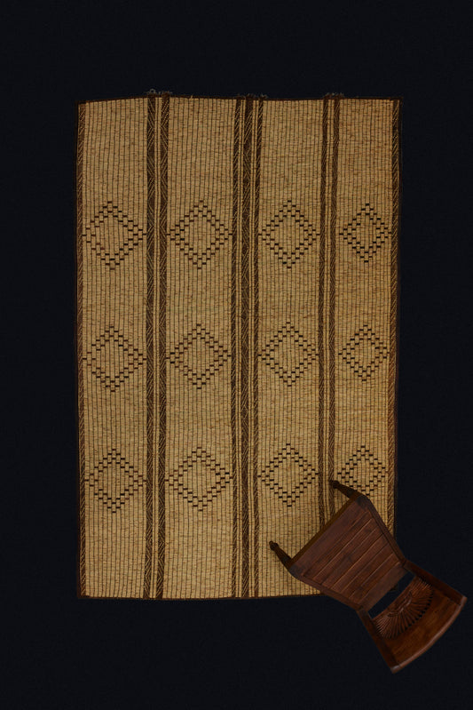 4 Section Light Colored Tuareg Carpet with Bands of Large Open Diamonds in the Center (5'4" x 9'3")
