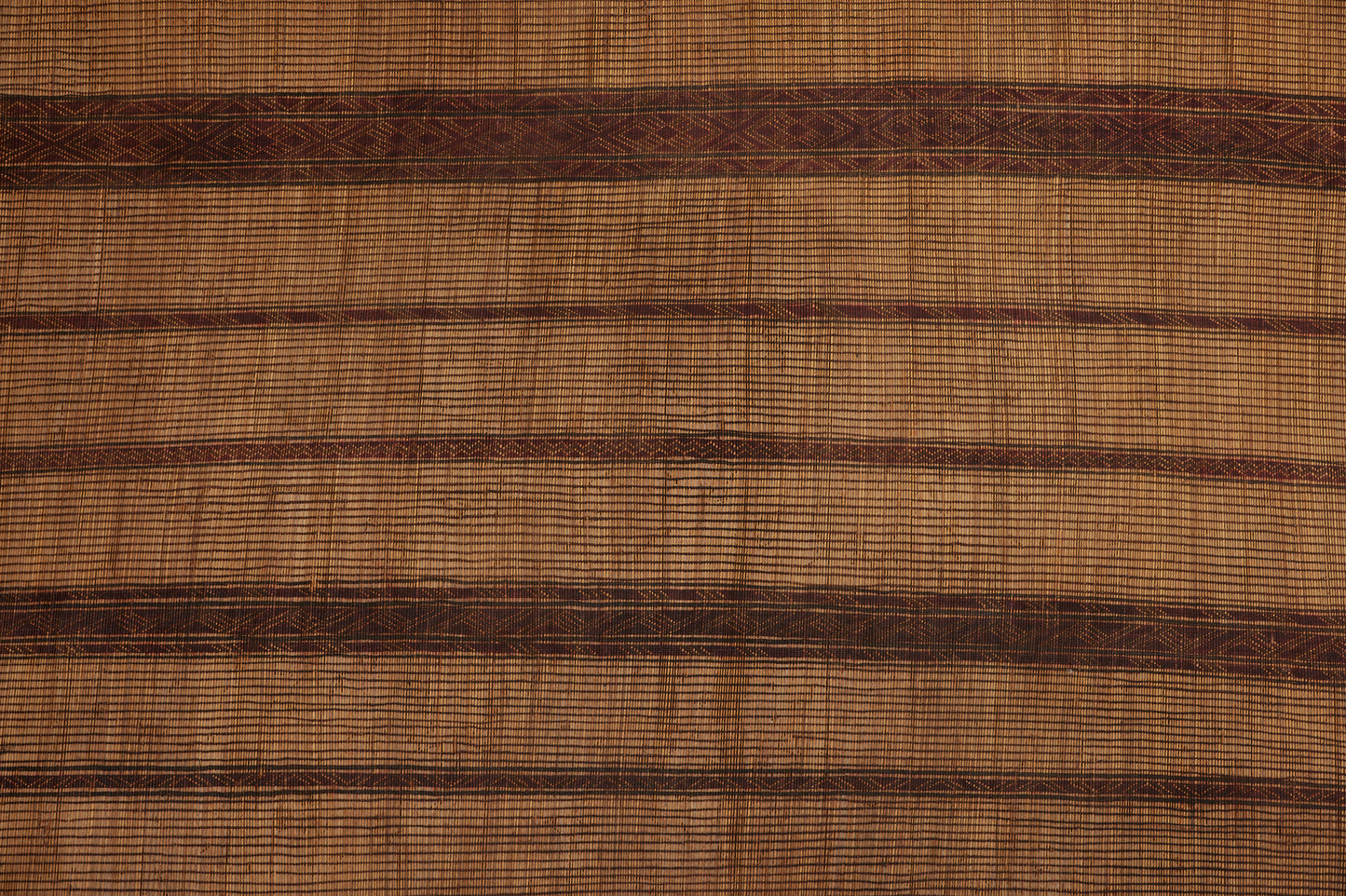 Early Tuareg Mat with 3 Broad Decorative Bands and Interesting Leather Fringe on Both Ends (7' x 15'4")