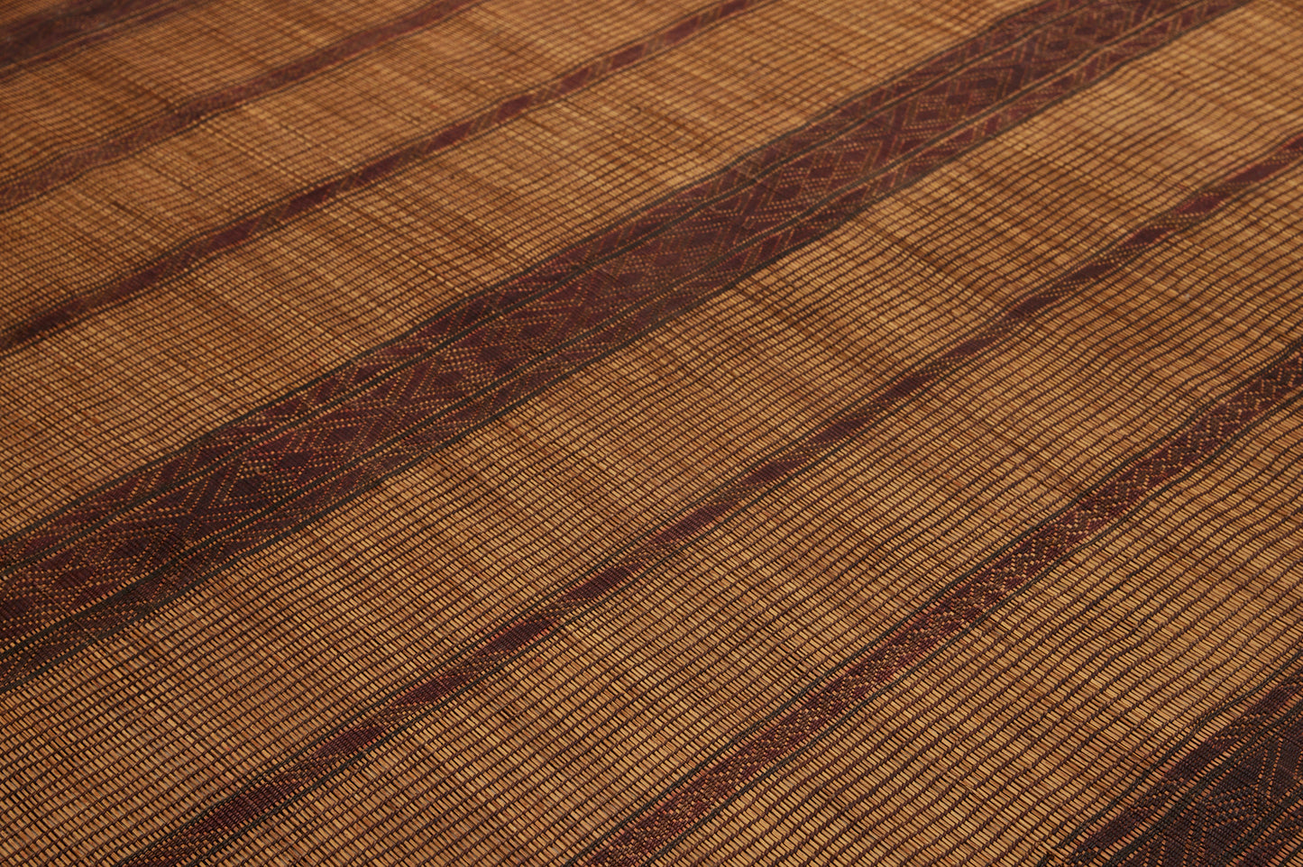 Early Tuareg Mat with 3 Broad Decorative Bands and Interesting Leather Fringe on Both Ends (7' x 15'4")