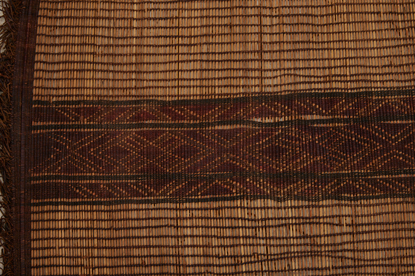 Early Tuareg Mat with 3 Broad Decorative Bands and Interesting Leather Fringe on Both Ends (7' x 15'4")