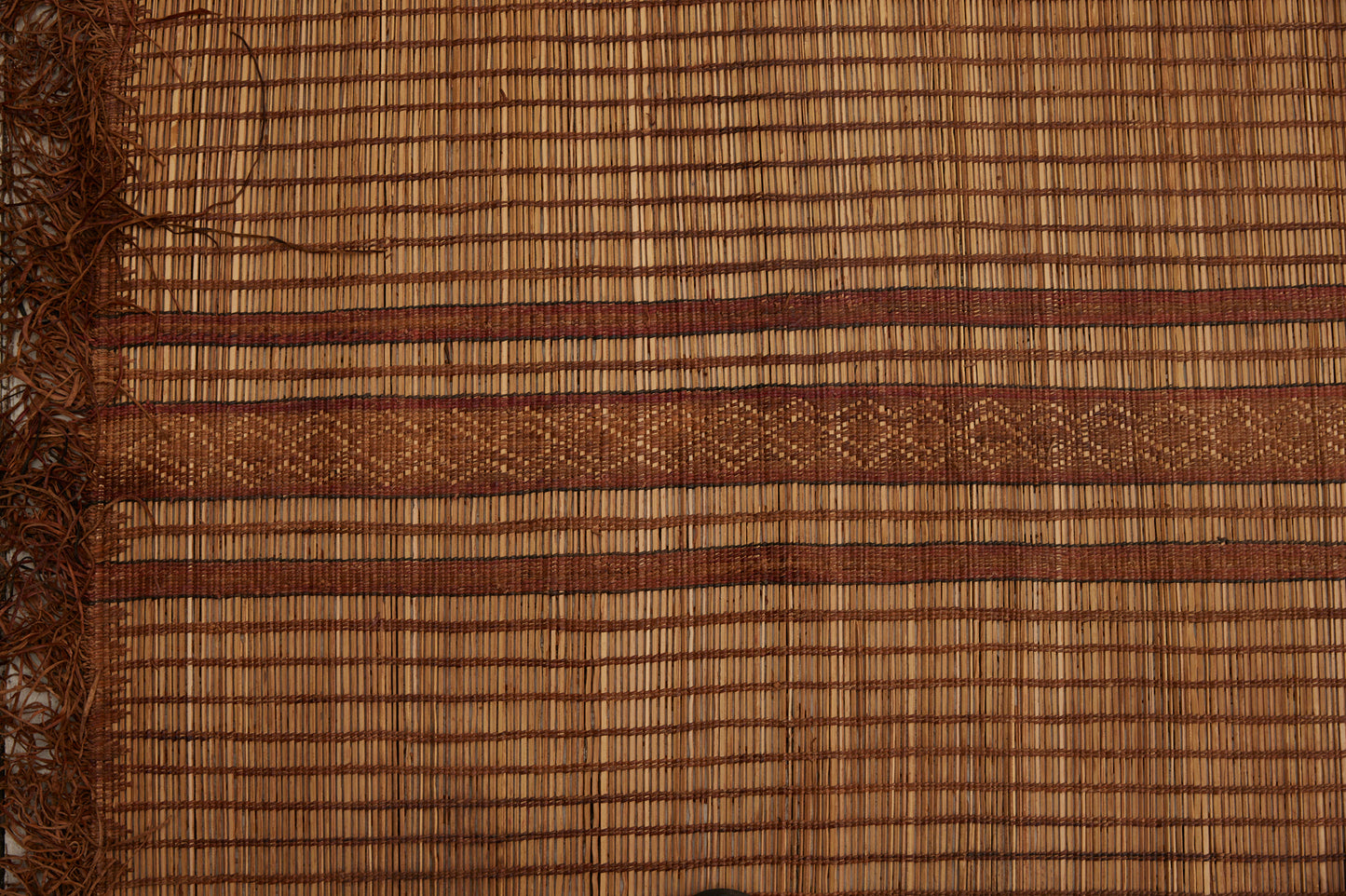 5 Banded Early Medium Sized Tuareg Carpet Boasting Decorative Leather Fringe ............(7'6" x 13'7")