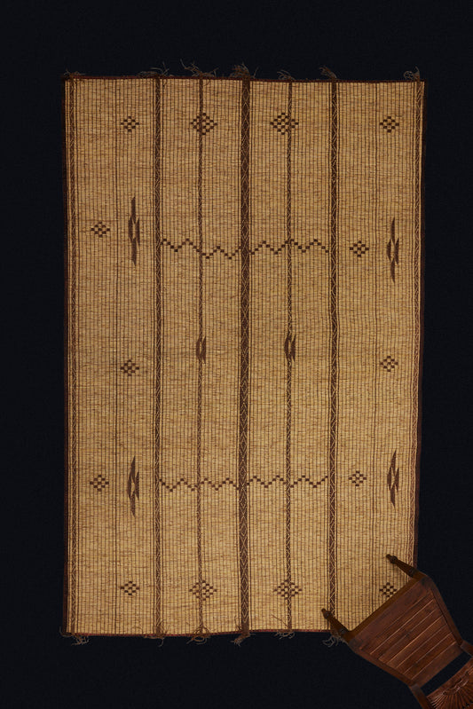 Light Colored Medium Sized Tuareg Carpet with Floating Diamonds and Zigzags Across Field (6'6" x 10'5")