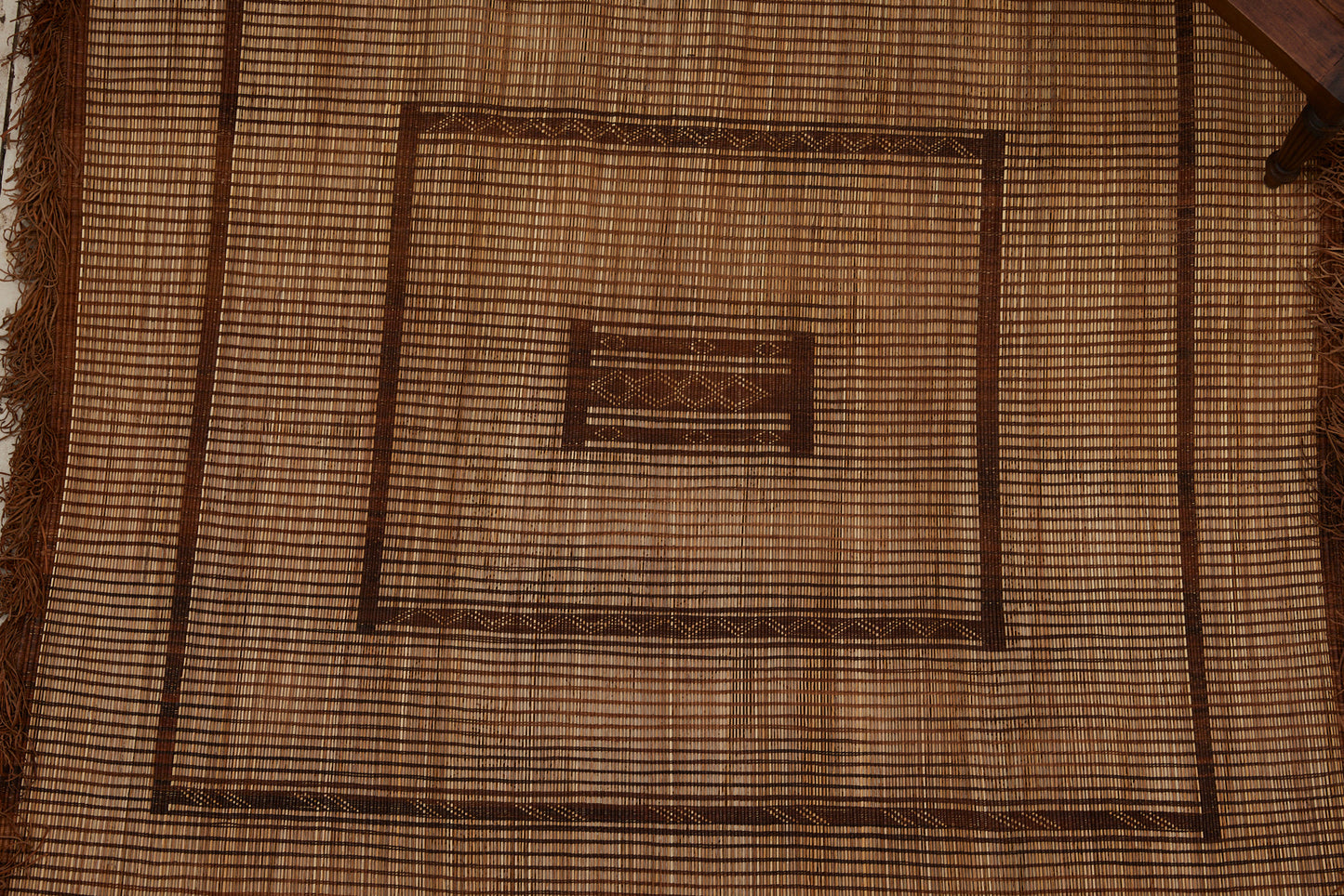Small Coco Colored Early Tuareg Carpet with Stepped Square Design & Heavy Ornamental Fringe (5'5" x 5'9")