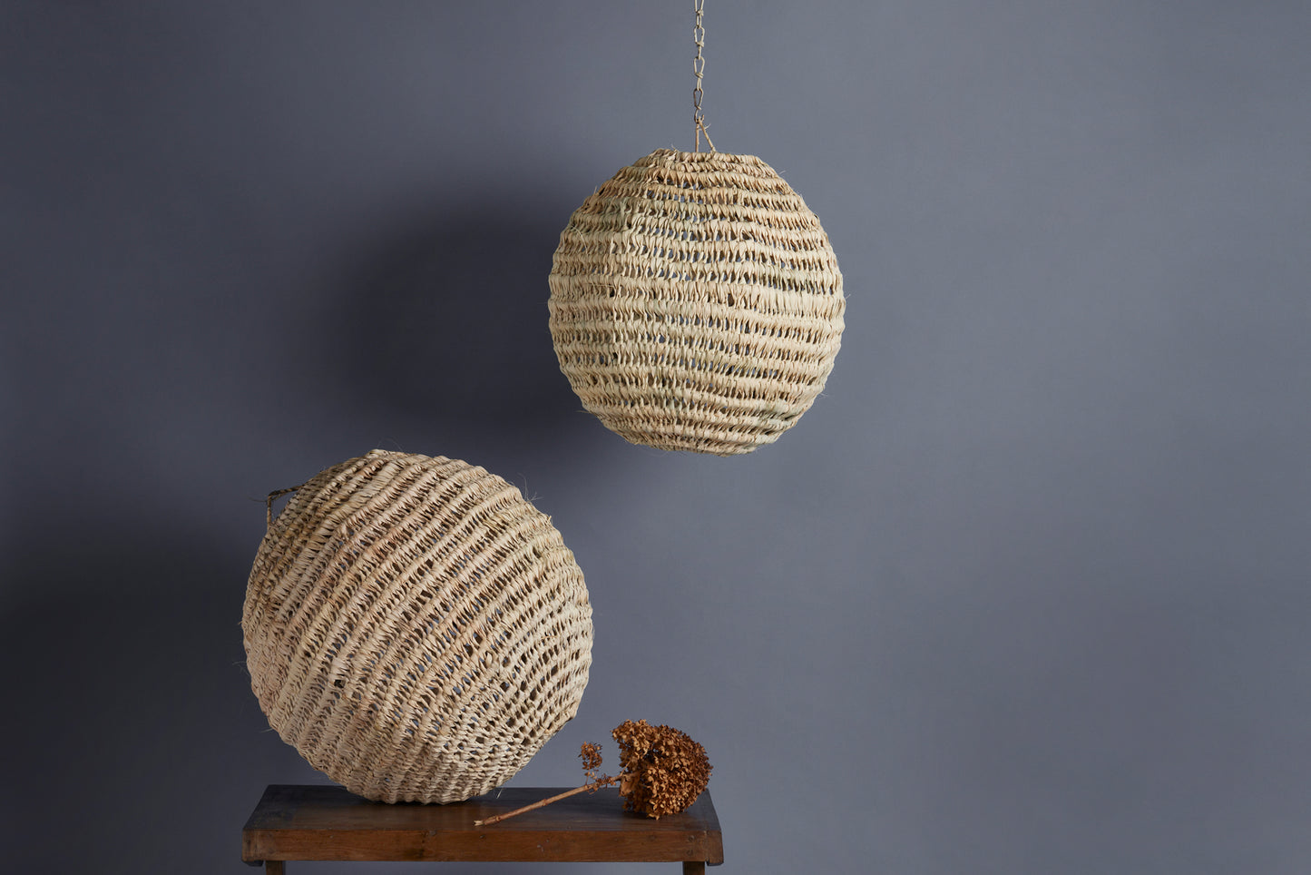 Hanging Moroccan Woven Palm Light Shade from Marrakesh