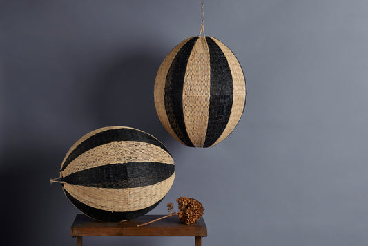 Dark Brown & Natural Hand-woven Raffia Oviform Pendant Shade