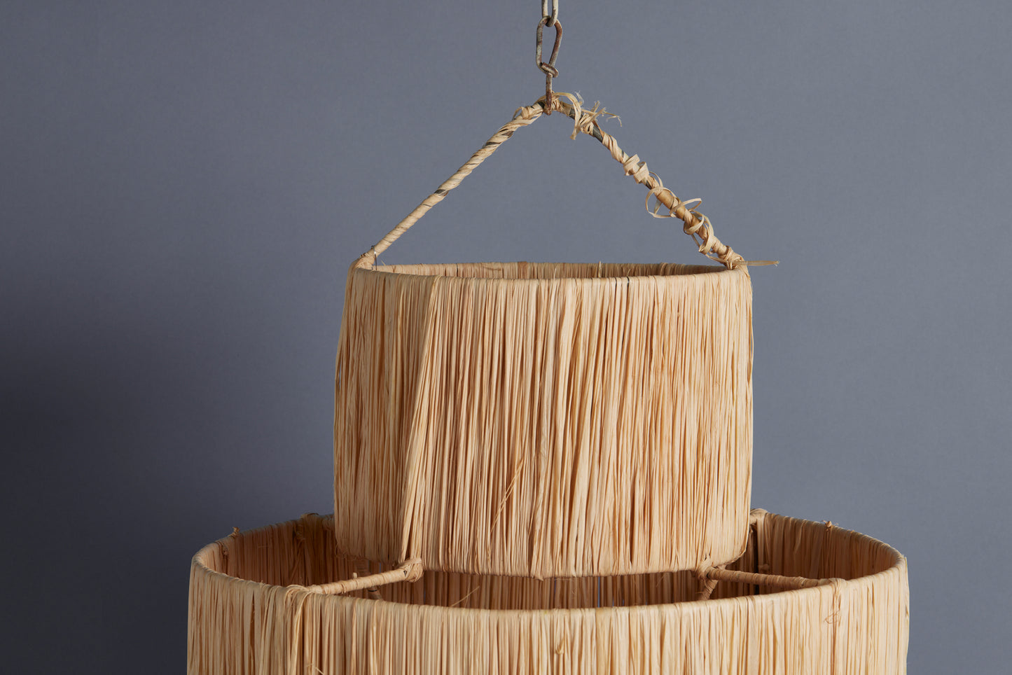 3 Tiered Cylindrical Shape Hanging Raffia Shade