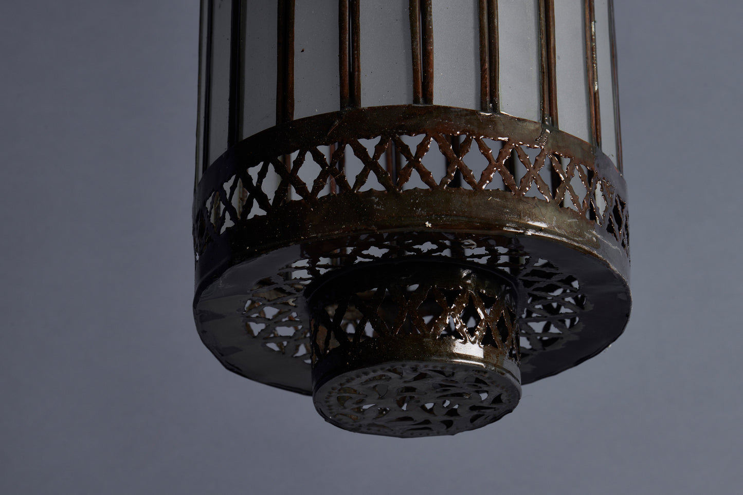 Frosted Glass & Tin Paneled Hanging Moroccan Lantern