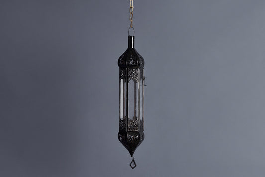 Small Bullet Shaped Tin & Glass Hanging Moroccan Lantern