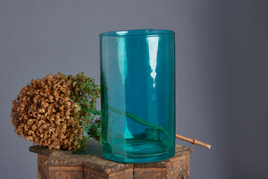Hand Blown Aqua Colored Flashed Glass Vase from Marrakesh
