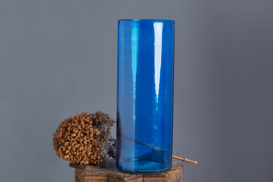 Hand Blown Mediterranean Blue Colored Tall Flashed Glass Vase from Marrakesh
