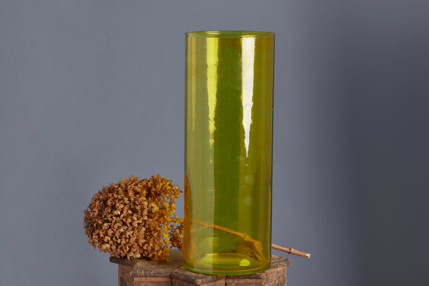Hand Blown Citrine Colored Flashed Tall Glass Vase from Marrakesh