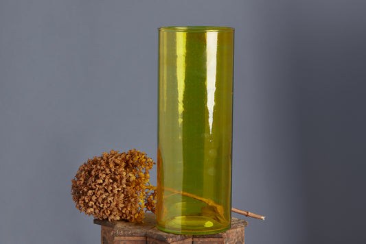 Hand Blown Citrine Colored Flashed Tall Glass Vase from Marrakesh