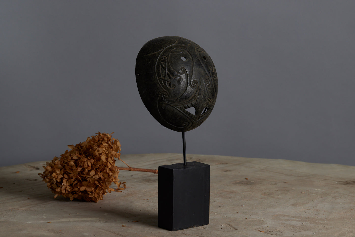 Carved Mounted Coconut Mask from Timor